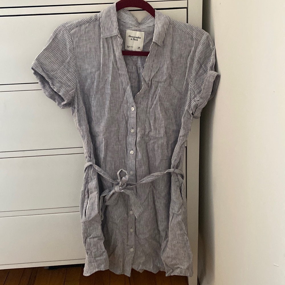 Womens petite, seersucker shirt dress